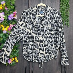 :)NEELY by Anthropologie Leopard Printed Cowl Neck Pullover Sweater Size XS